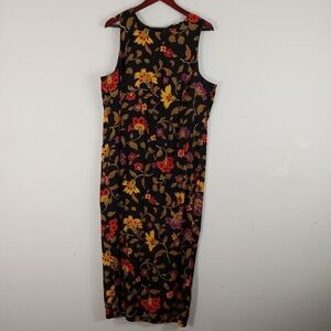 VTG Sunshine Starshine Womens Black Floral Dress Size M Keyhole Back Sleeveless.
